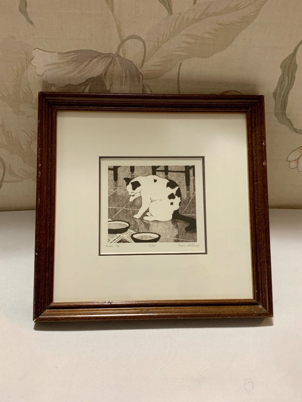 Original Signed and Numbered Carl Hoffner Cat “Clean Up” Framed and Matted